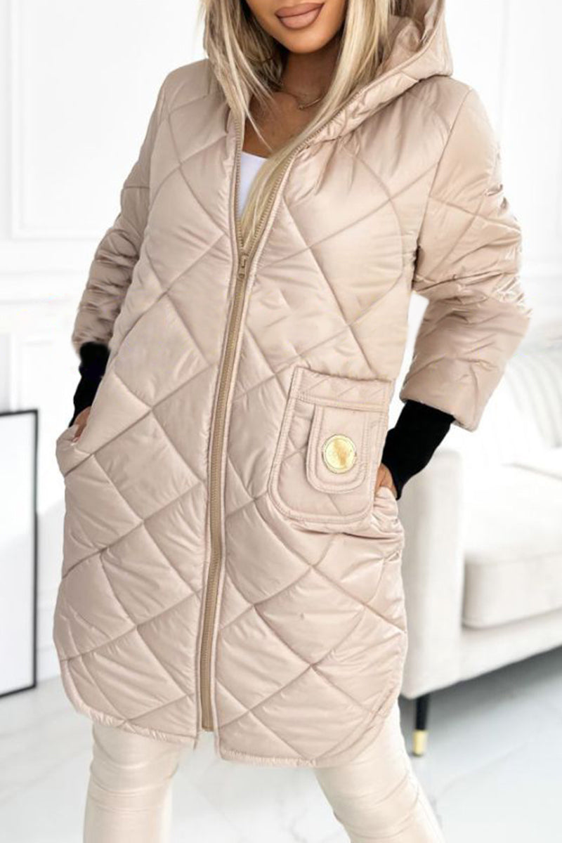 Women's Hooded Long-sleeved Casual Cotton Coat apricot