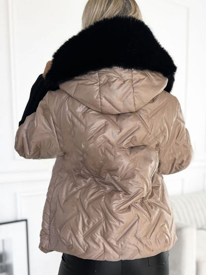 Women's Hooded Fur Patchwork Casual Cotton Coat