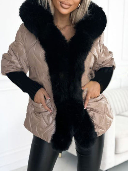 Women's Hooded Fur Patchwork Casual Cotton Coat