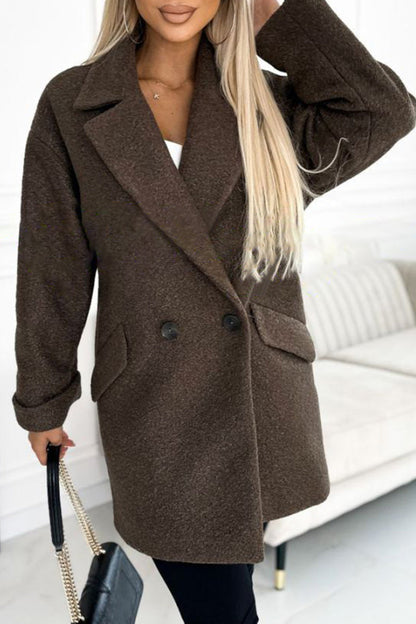 Women's Lapel Woolen Casual Coat dark brown