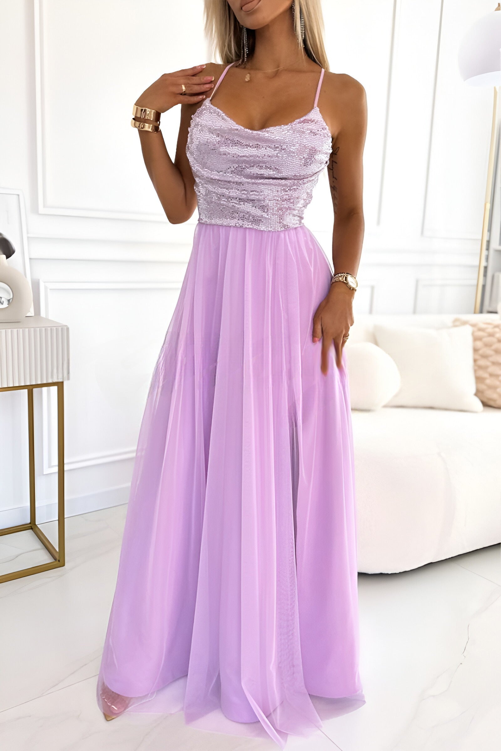 Women's Hollow Suspender Party Dress purple