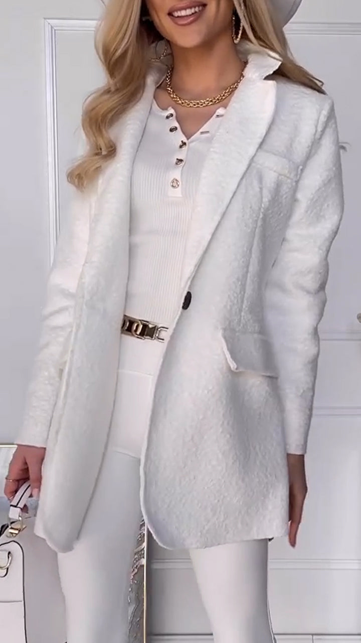 Women's Solid Color Lapel Long Coat white S(US 6-8)