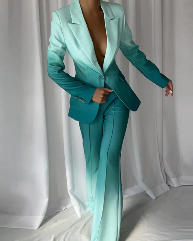 Lapel long sleeve gradient two piece suit