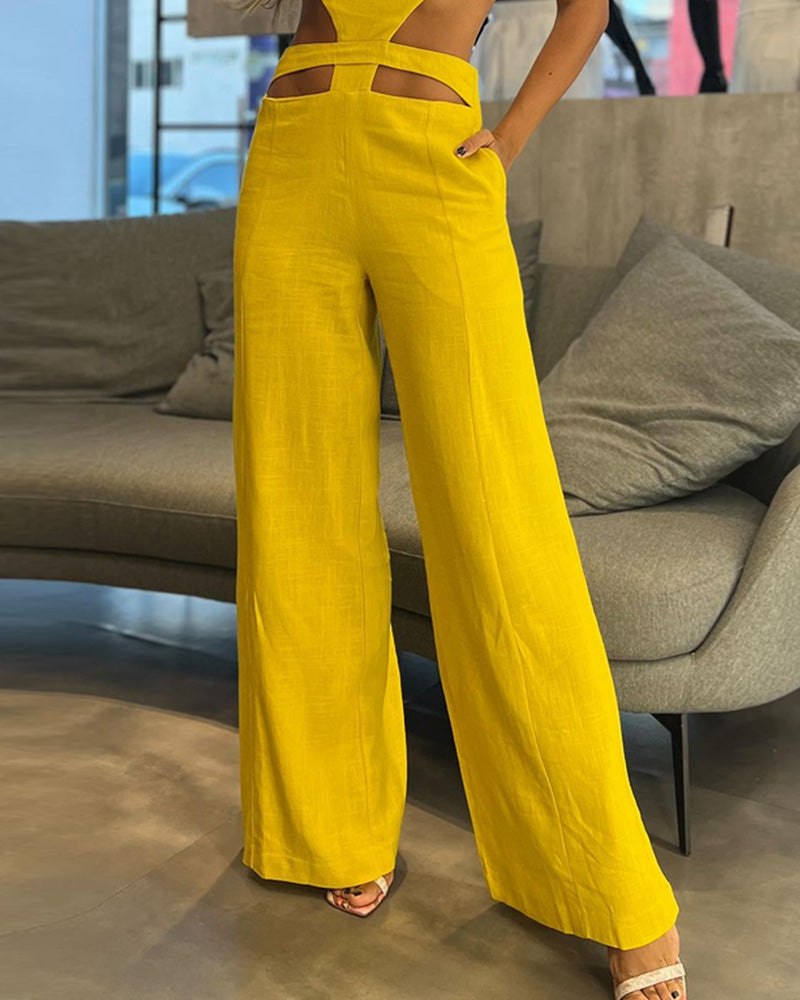 Sleeveless Tube Top Solid Color Hollow Jumpsuit