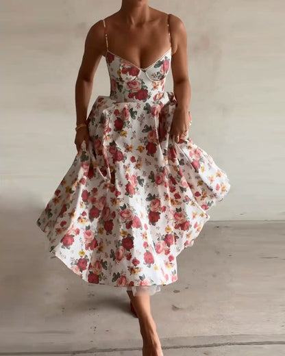 Sleeveless printed waist dress