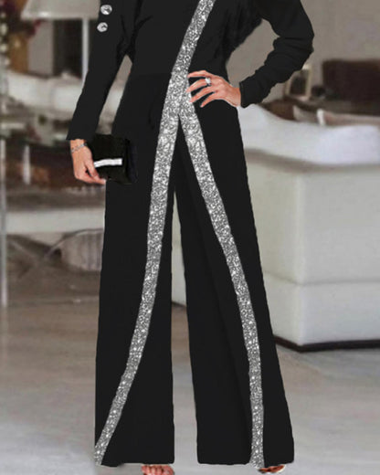 Langärmliger Jumpsuit mit weitem Bein 