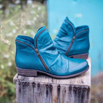 Women's Vintage Zip Ankle Boots Blue