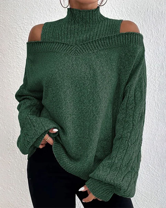 Drop shoulder design women's lantern sleeve sweater