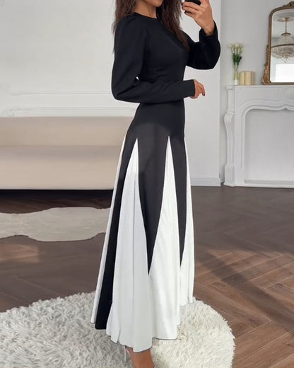 Round neck long sleeve waist dress