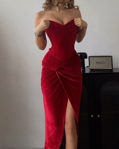 Elegant Strapless Twisted Solid Color Dress