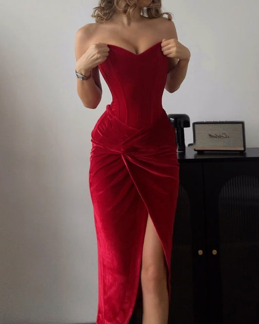 Elegant Strapless Twisted Solid Color Dress