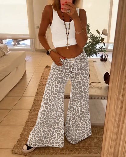 Tank Top and Leopard Print Pants Two-piece Set