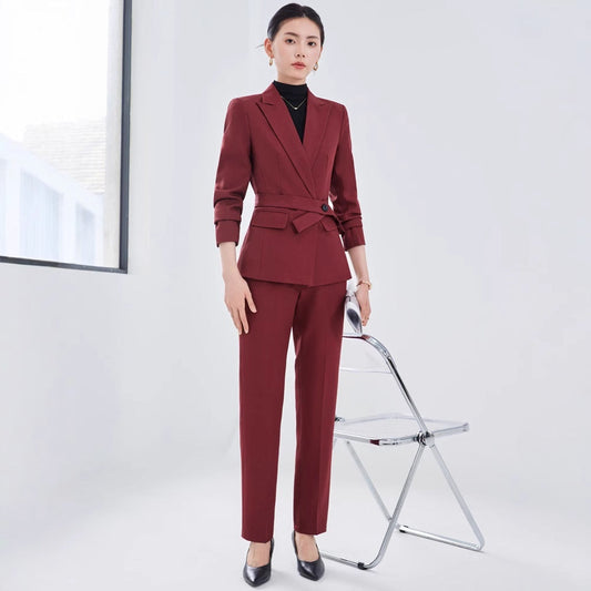 Long Sleeve Small Suit Collar Coat Women's Shirt Pants Suit