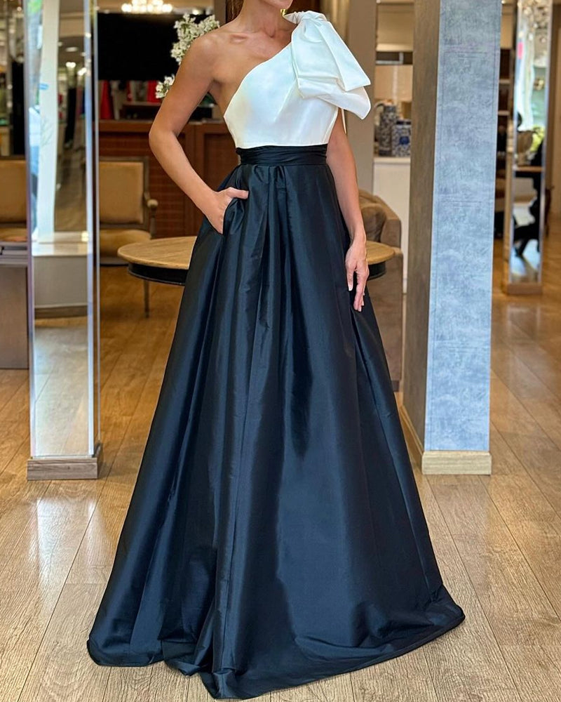 One Shoulder Elegant Solid Color Slit Dress