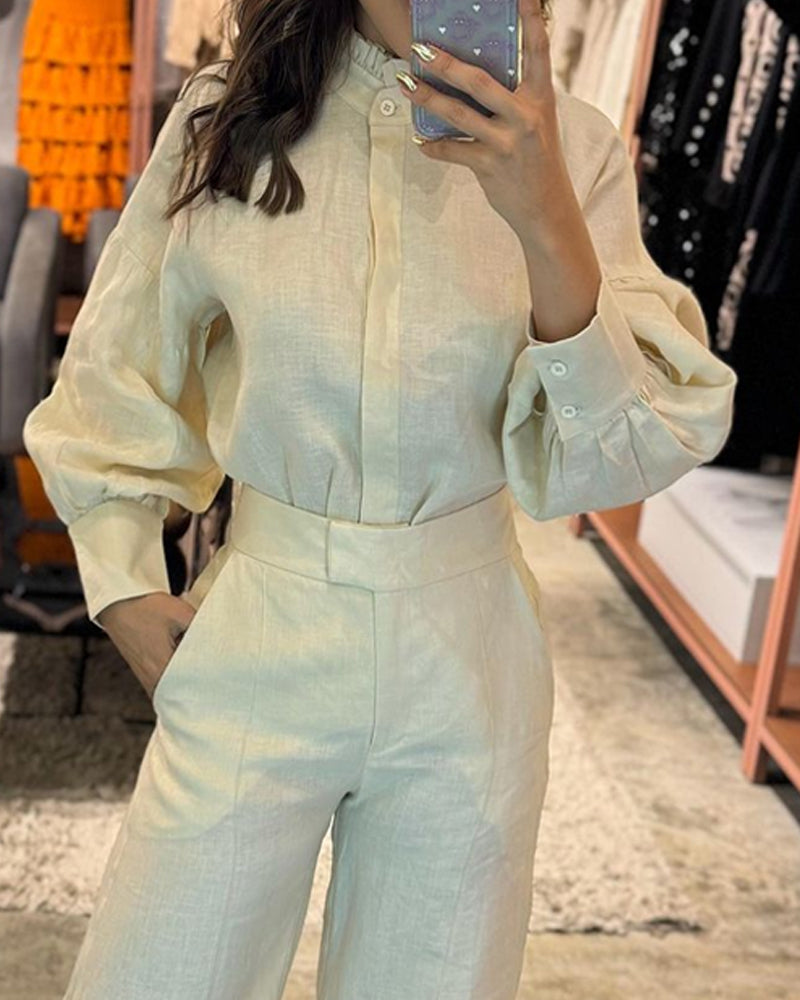 Casual long-sleeved solid color two-piece suit