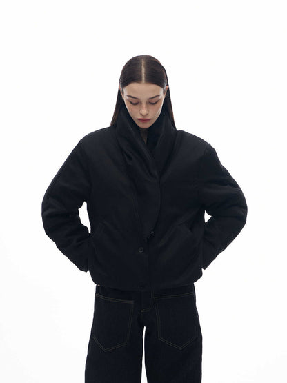Wool Stand Cut Mink Fur Green Collar Coat Thick Cotton Clothing