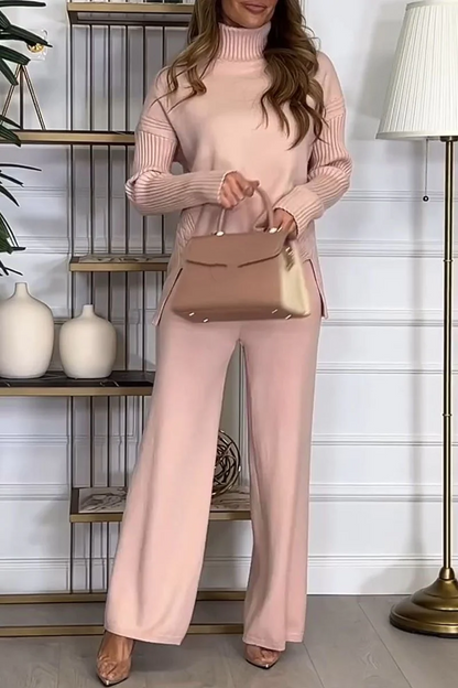 Women's Turtleneck Solid Color Sweater Two Piece Set