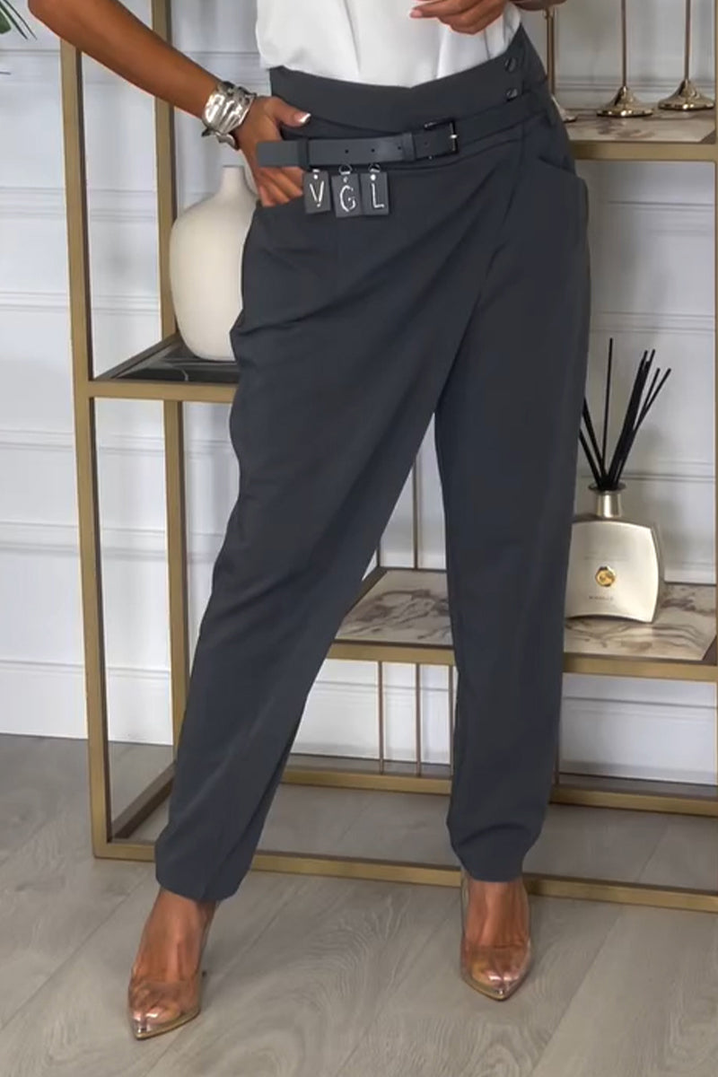 Women's Irregular Design Casual Trousers gray