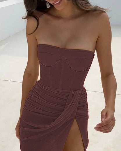 Herringbone Tube Top Slit Dress