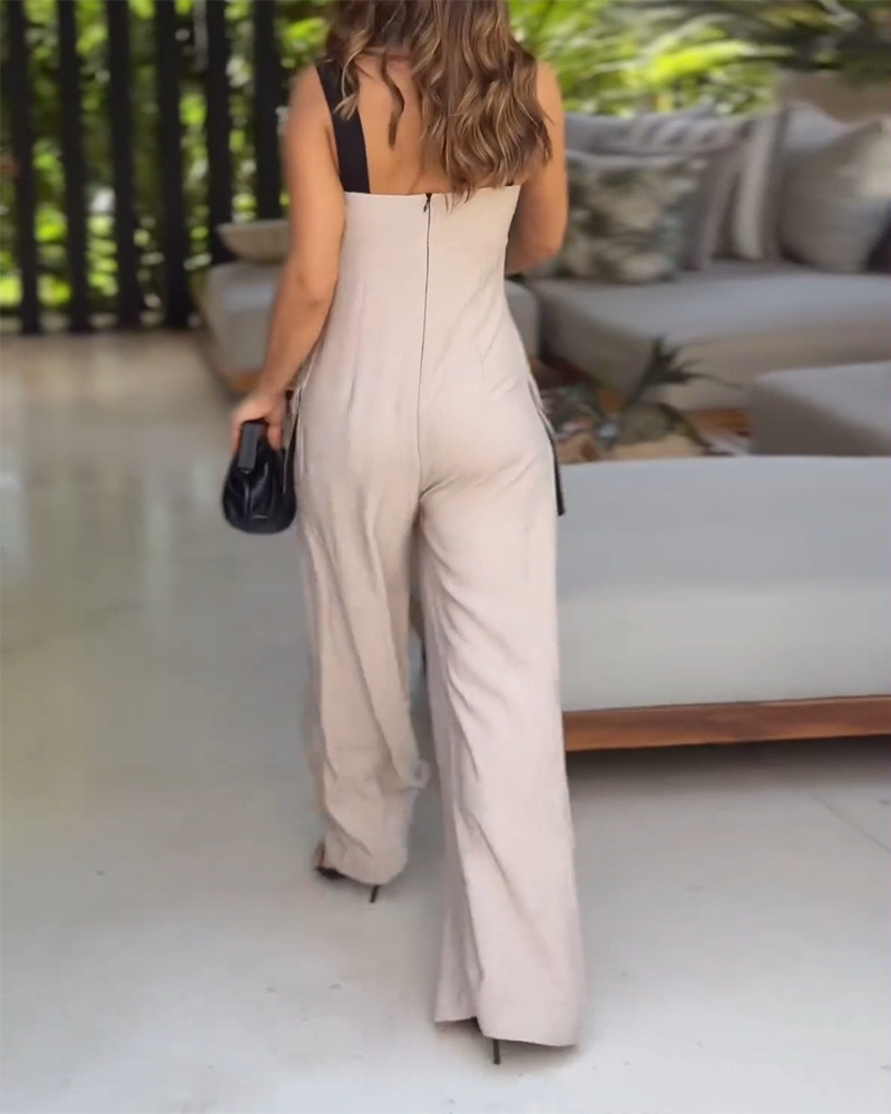 Strapless Colorblock Straight Jumpsuit