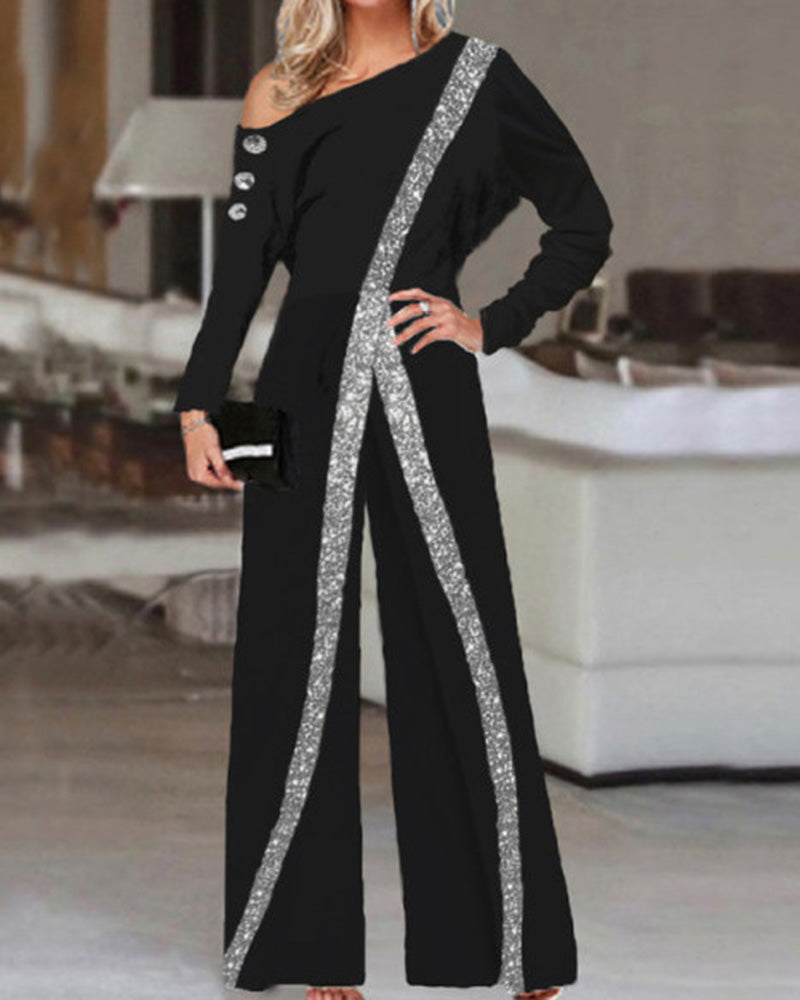 Langärmliger Jumpsuit mit weitem Bein 