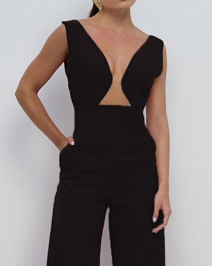 Sleeveless solid color casual jumpsuit