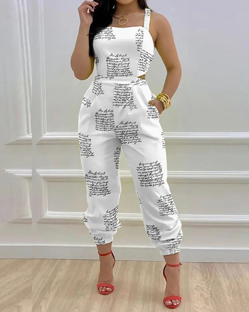 Jumpsuit mit offenem Rücken und hoher Taille und Strapsen 