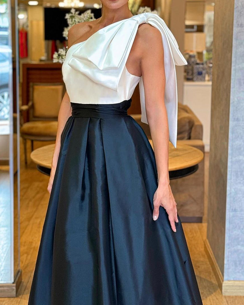 One Shoulder Elegant Solid Color Slit Dress