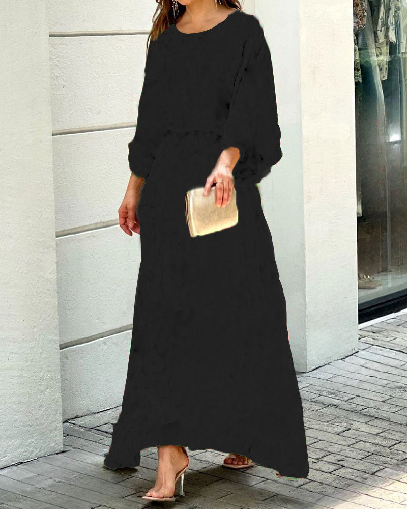 Round Neck Long Sleeve Top High Waist Long Skirt Two Piece Set