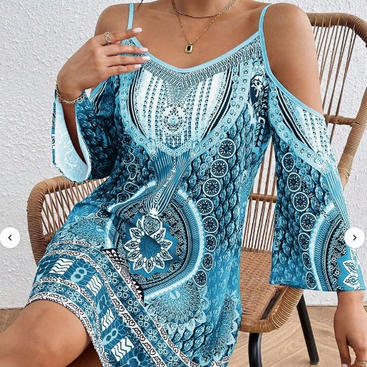 Bedrucktes schulterfreies Kleid im Retro-Stil für Damen