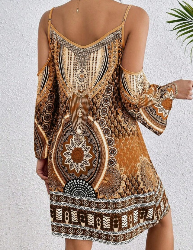 Bedrucktes schulterfreies Kleid im Retro-Stil für Damen