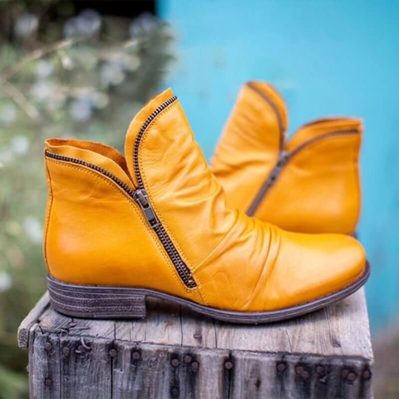 Women's Vintage Zip Ankle Boots Yellow