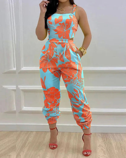 Jumpsuit mit offenem Rücken und hoher Taille und Strapsen 