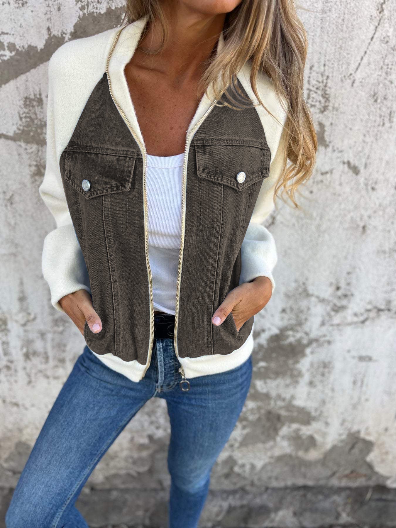 Casual V-neck Zipper Jacket green