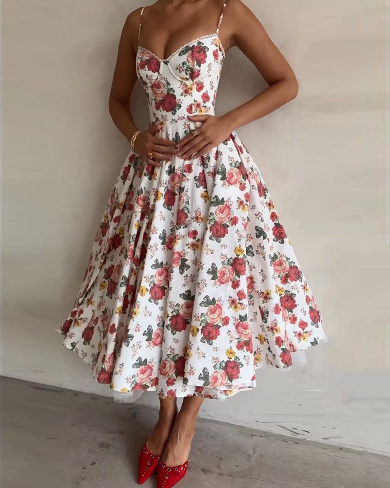 Sleeveless printed waist dress