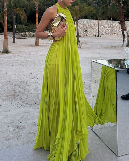 Sleeveless solid color pleated two-piece suit