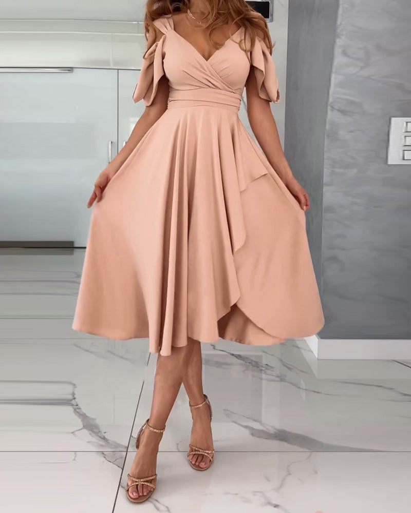 Elegant Strapless Solid Color Dress