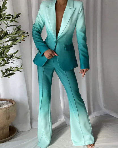 Lapel long sleeve gradient two piece suit