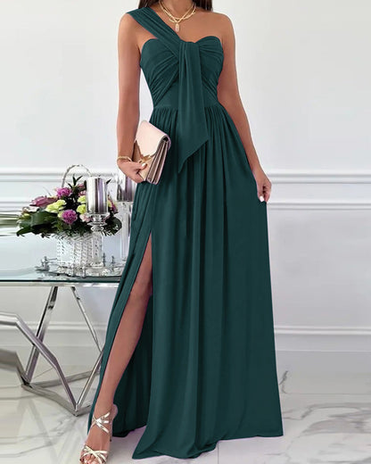 Sleeveless Off Shoulder Slit Hem Dress