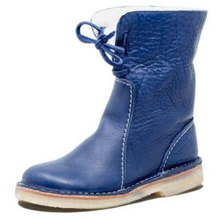 Add velvet lace-up flat bottom plus size casual boots Blue