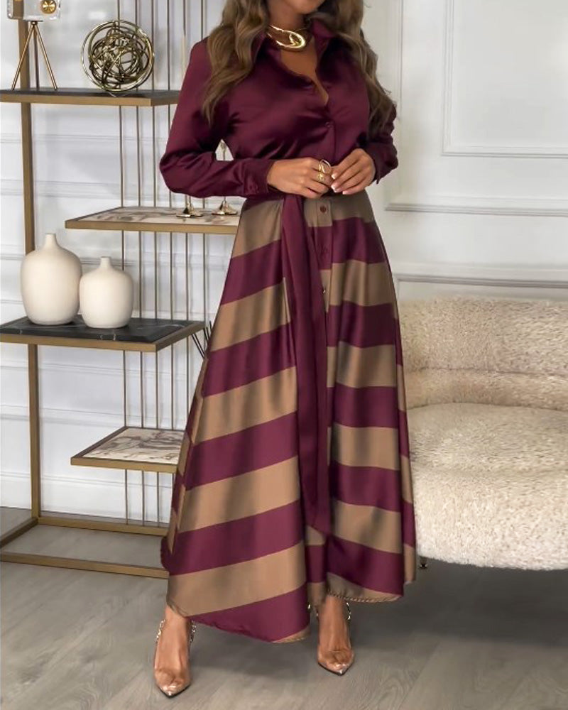 Lapel Long Sleeve Tie Dress