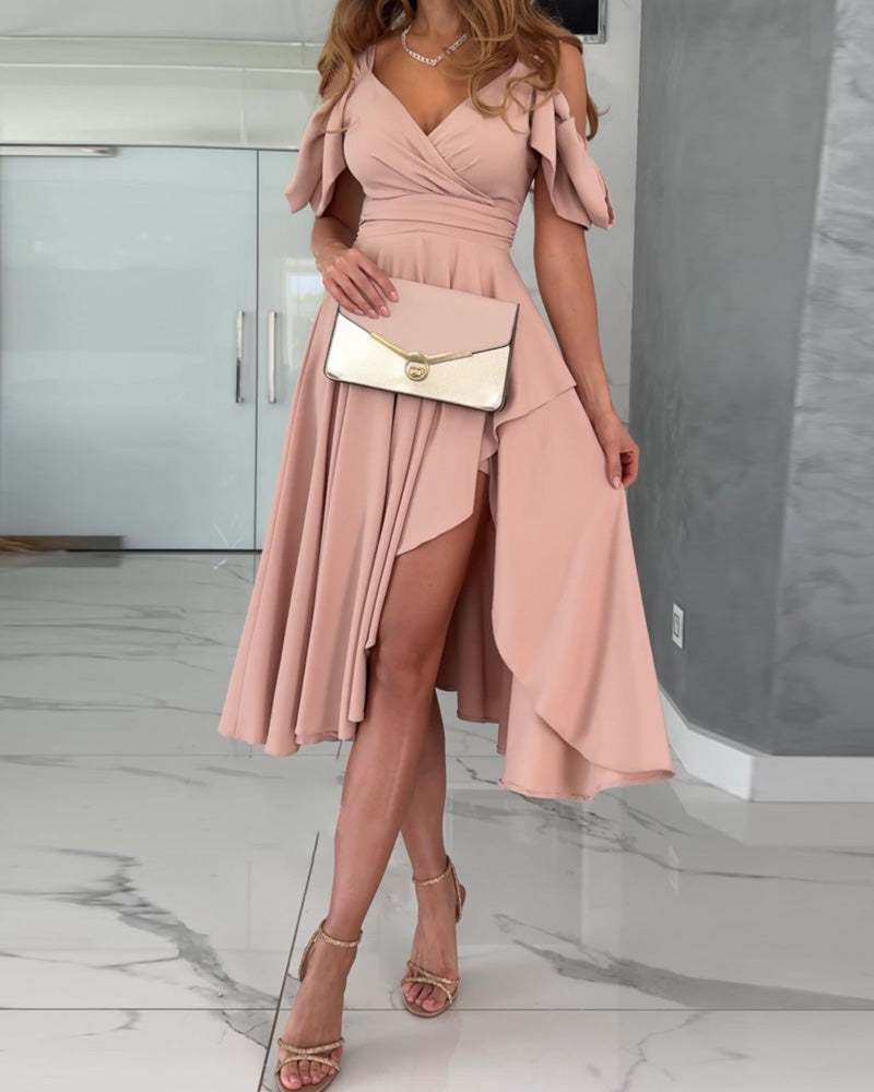 Elegant Strapless Solid Color Dress