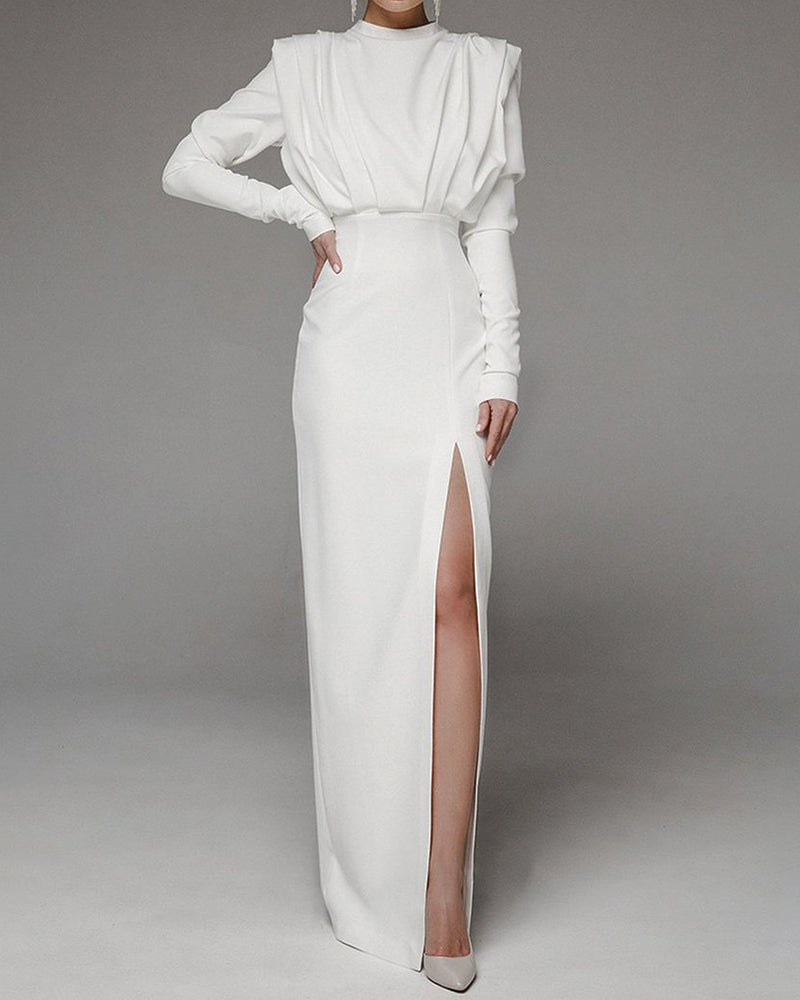 Pleated Long Sleeve Hollow Dress