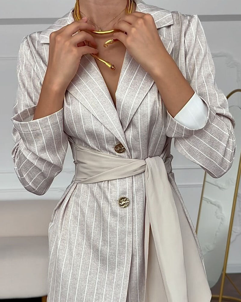 Lapel striped print tie two-piece suit