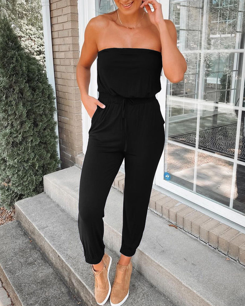 Casual One-shoulder Halter Loose Jumpsuit