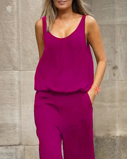 Sleeveless hollow solid color jumpsuit