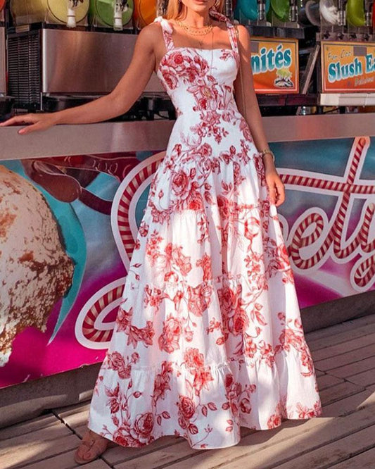 Sleeveless Sling Printed Fashion Long Dress