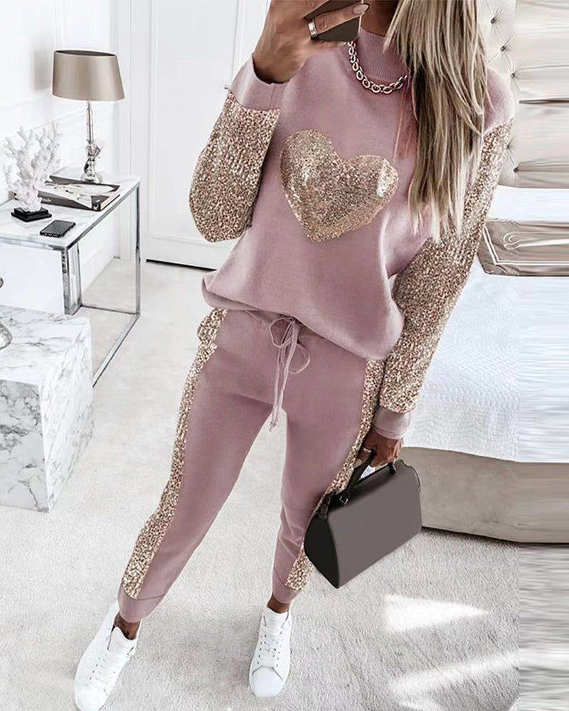 Heart Sequin Casual Two-Piece Suit