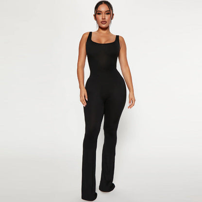 Women Clothing Summer Solid Color Slim Fit Backless Sleeveless Shoulder Strap Jumpsuit