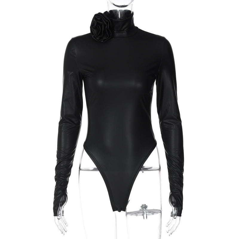 Women Clothing Winter Personality Slim Fit Slimming High Collar Long Sleeve Jumpsuit